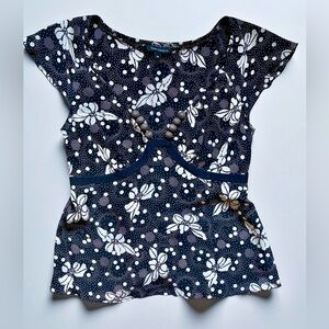 Tara Jarmon Black and White Floral Blouse